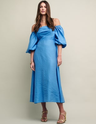 

Nobody's Child Vestido bardot a media pierna de manga abullonada de Tencel™Womens - Blue, Blue