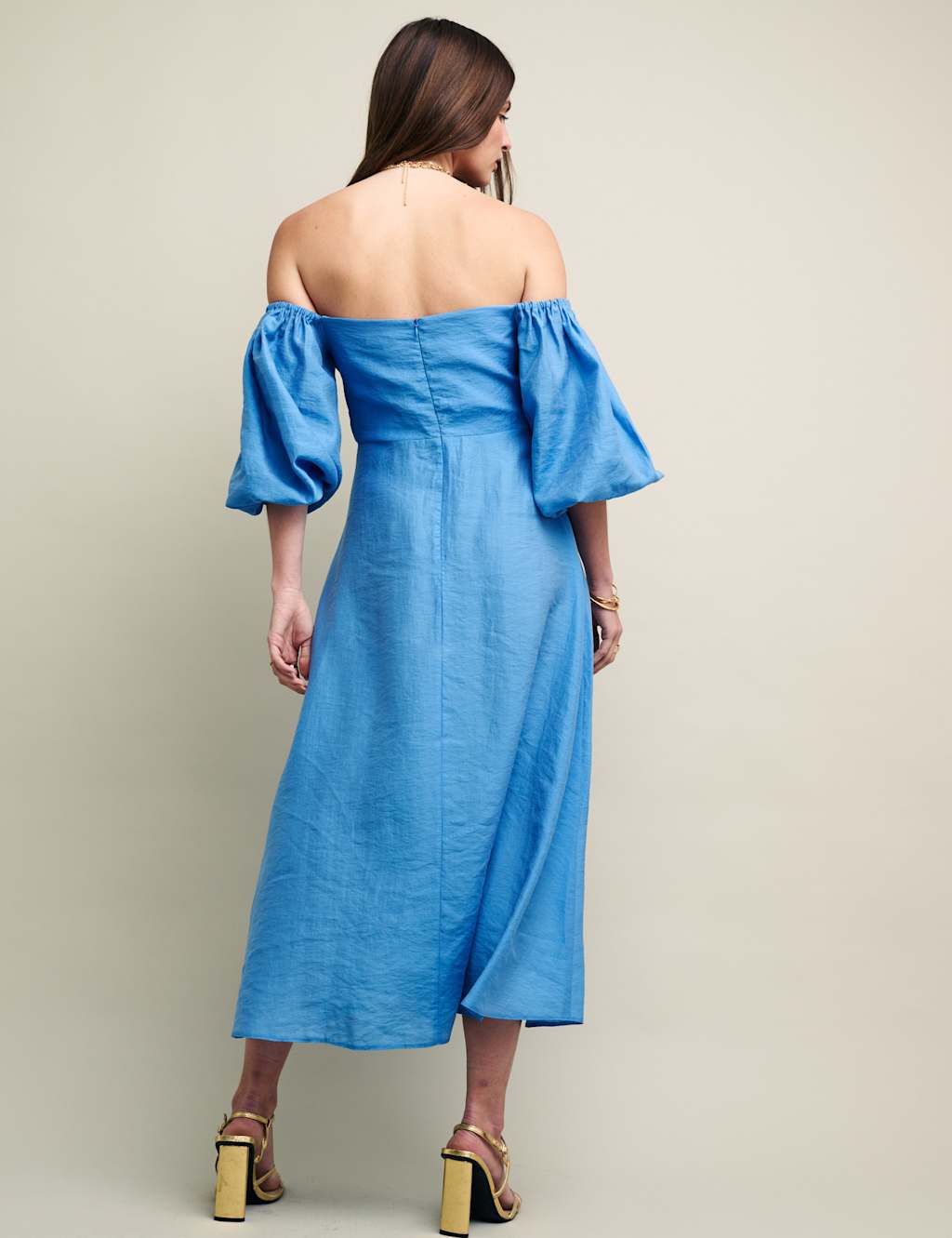 Tencel™ Rich Bardot Puff Sleeve Midi Dress image 2