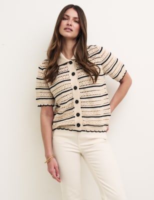 

Womens Nobody's Child Gestreifte Strickjacke aus Bio-Baumwolle mit Strukturmuster - Cream Mix, Cream Mix