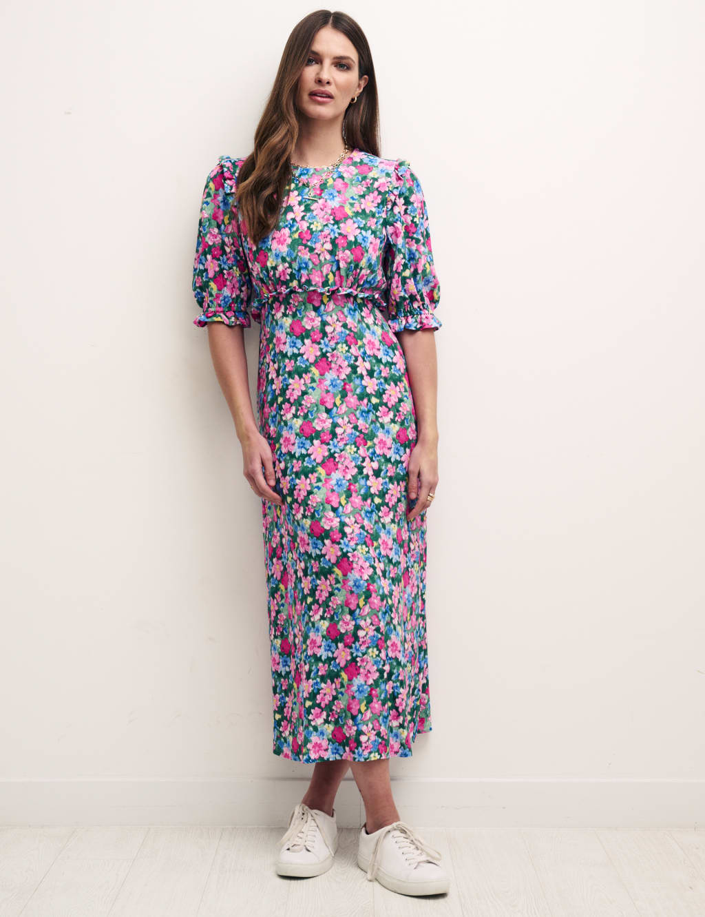 Floral Crew Neck Midi Tea Dress image 1