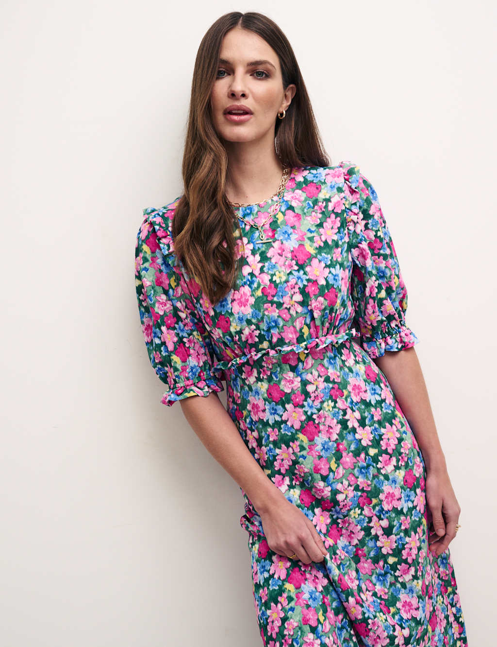 Floral Crew Neck Midi Tea Dress image 3