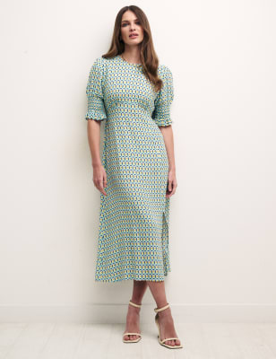 

Womens Nobody's Child Geometric Midi Tea Dress - Green Mix, Green Mix