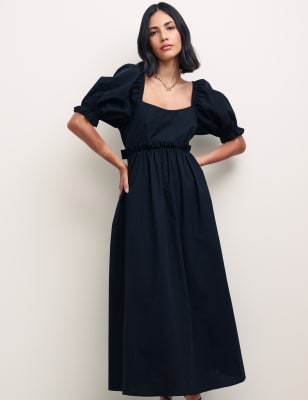 

Womens Nobody's Child Midaxi-Teekleid aus Bio-Baumwolle mit eckigem Ausschnitt - Black, Black