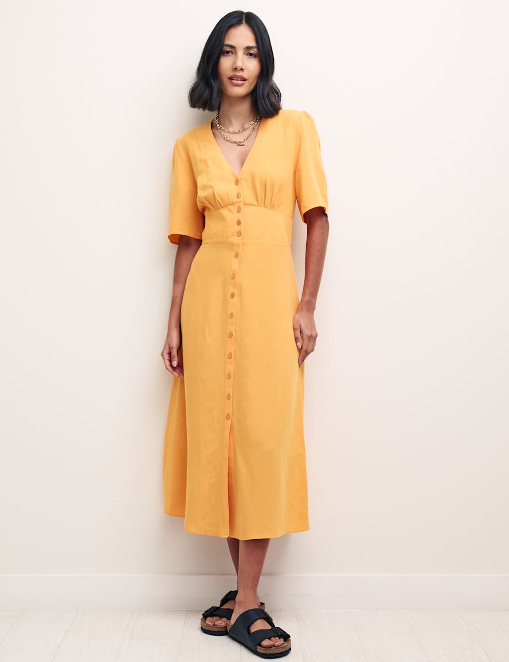 V-Neck Midi Tea Dress with Linen image 2