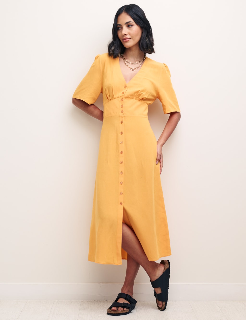 V-Neck Midi Tea Dress with Linen image 4
