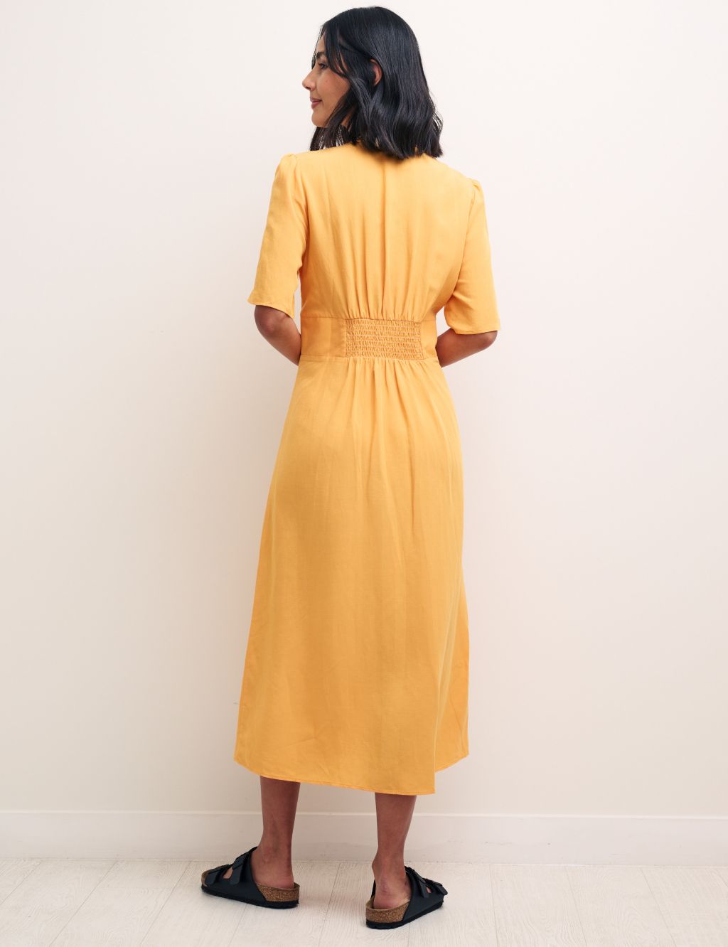 V-Neck Midi Tea Dress with Linen image 5