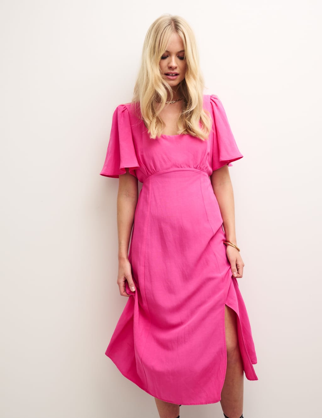 Square Neck Midi Tea Dress with Linen image 3