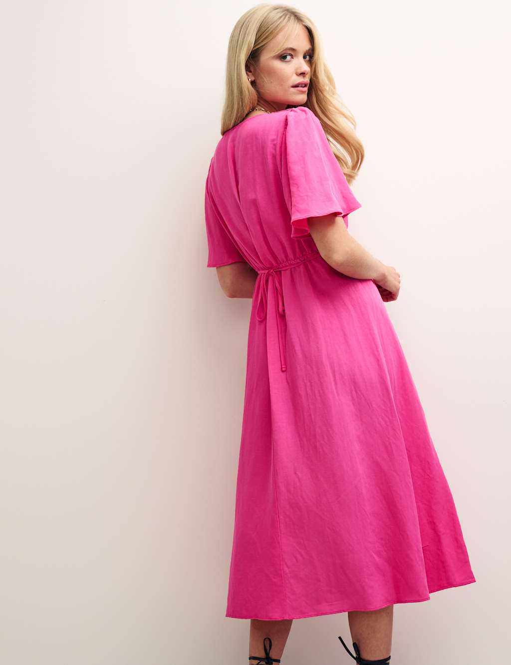 Square Neck Midi Tea Dress with Linen image 8