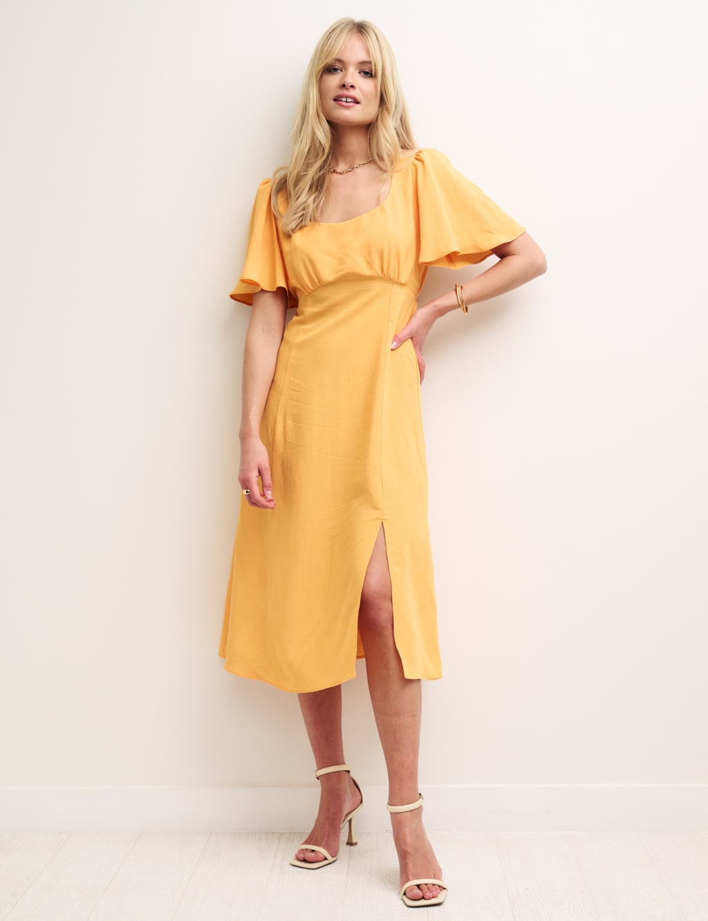Square Neck Midi Tea Dress with Linen image 1