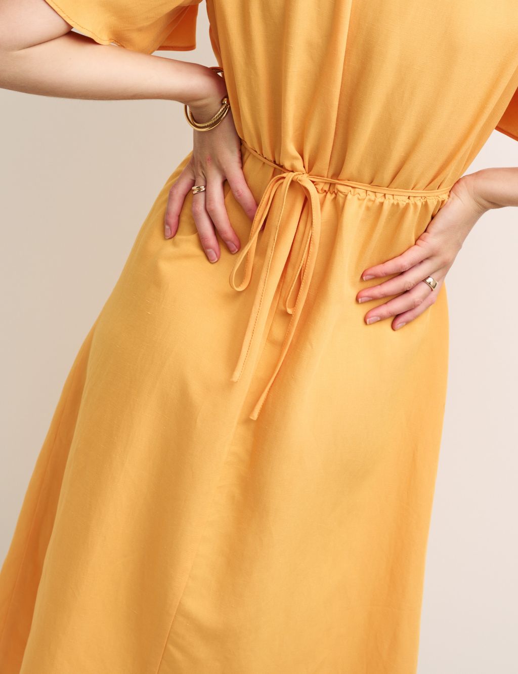 Square Neck Midi Tea Dress with Linen image 3