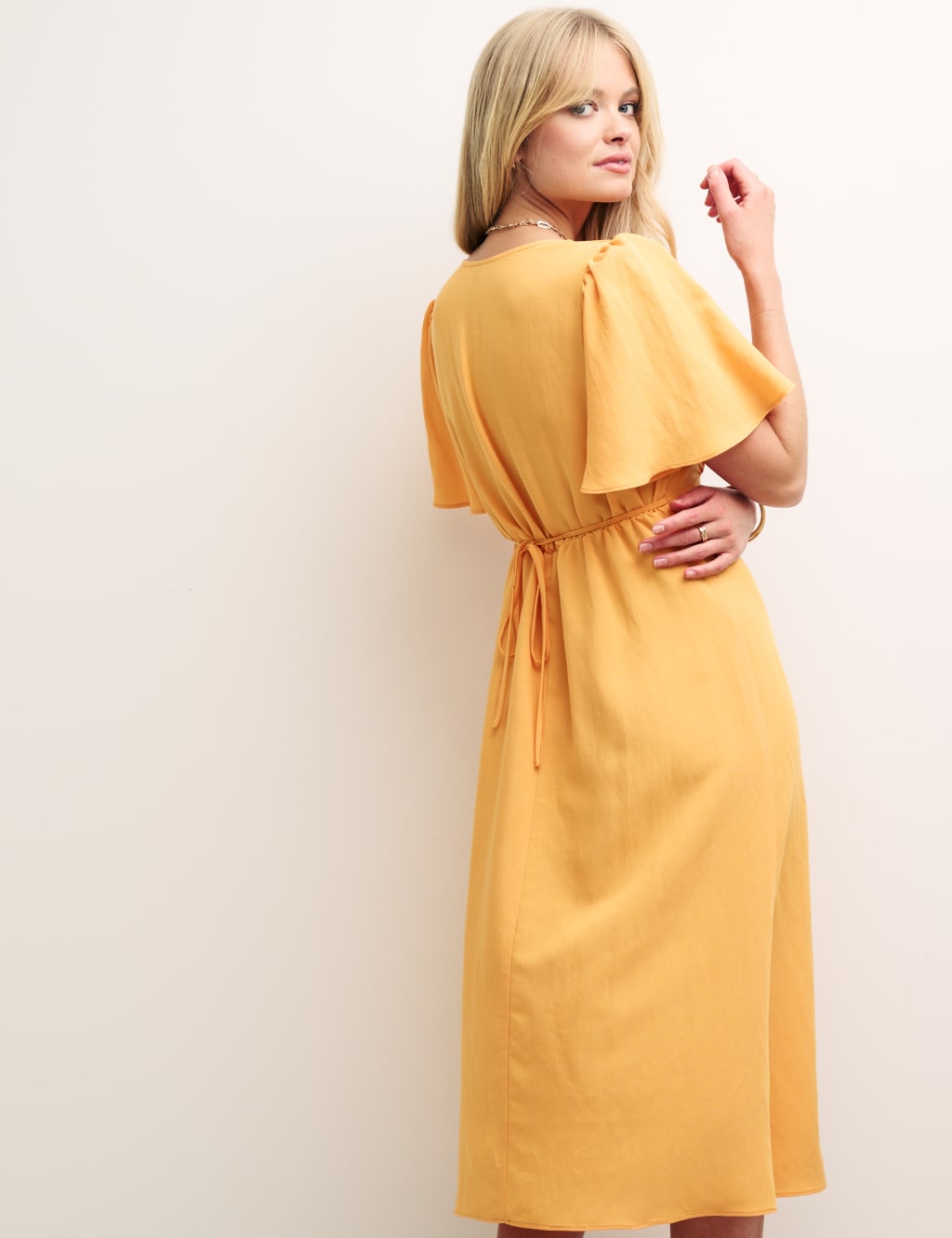 Square Neck Midi Tea Dress with Linen image 4