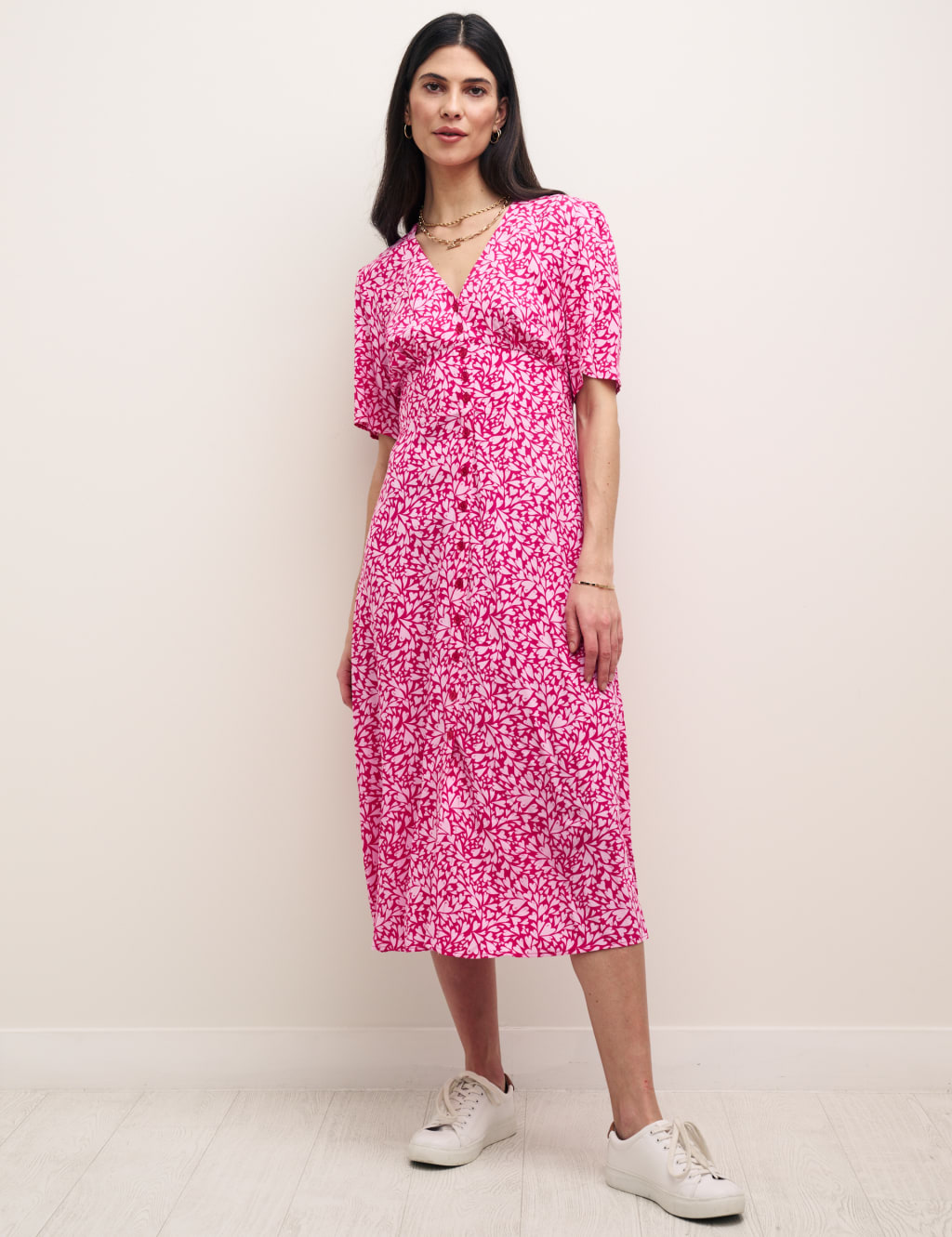 Heart Print V-Neck Midi Tea Dress image 1