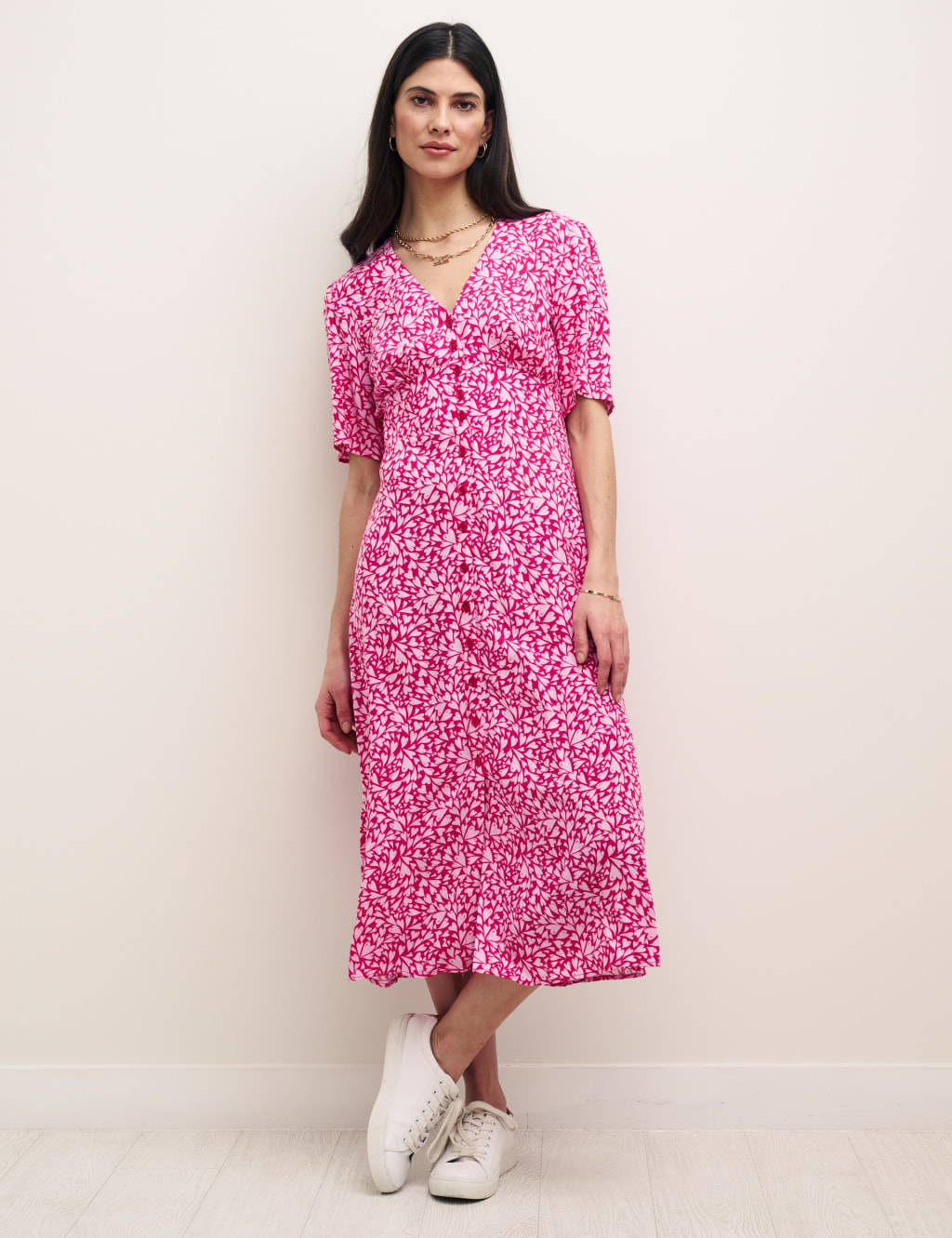 Heart Print V-Neck Midi Tea Dress image 2
