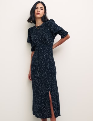 

Womens Nobody's Child Midi-Teekleid mit Rundhalsausschnitt und Punktmuster - Black Mix, Black Mix
