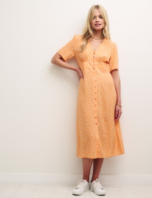 

Nobody's Child Vestido de tarde floral a media pierna con fruncido de escote en picoWomens - Orange Mix, Orange Mix