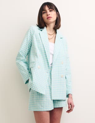 

Womens Nobody's Child Relaxed Gingham Double Breasted Blazer - Blue Mix, Blue Mix