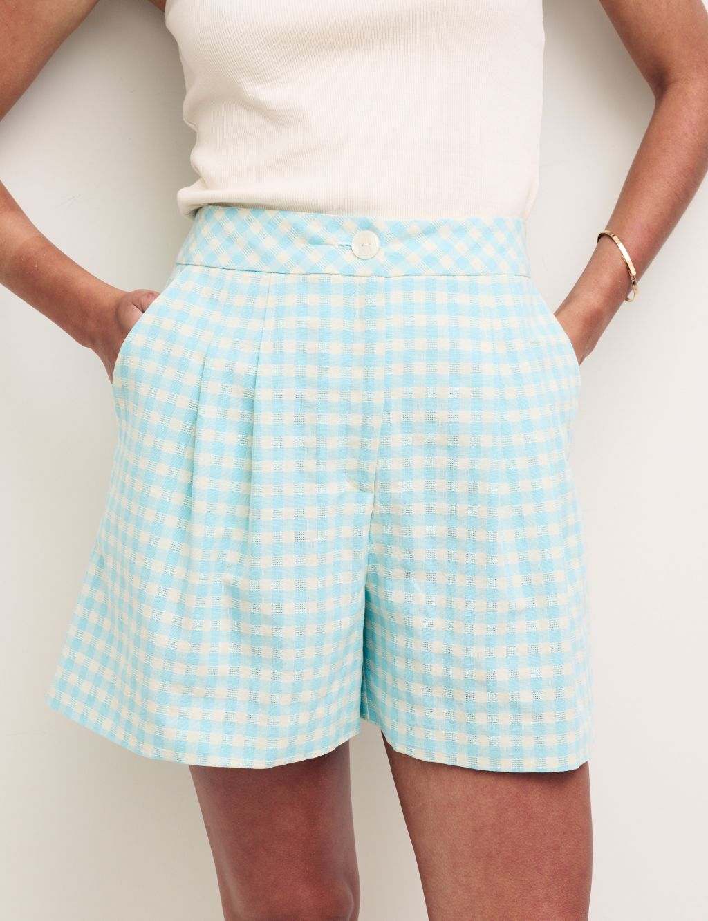 Pure Cotton Checked High Waisted Shorts image 3