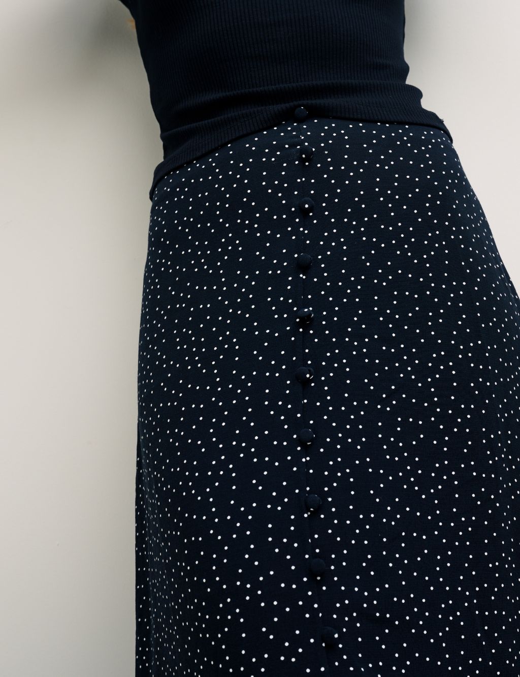 Polka Dot Button Detail Midi Slip Skirt image 2