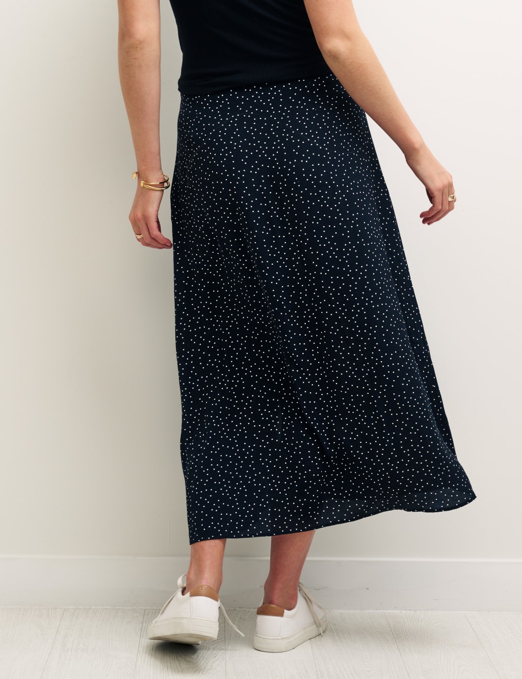 Polka Dot Button Detail Midi Slip Skirt image 4