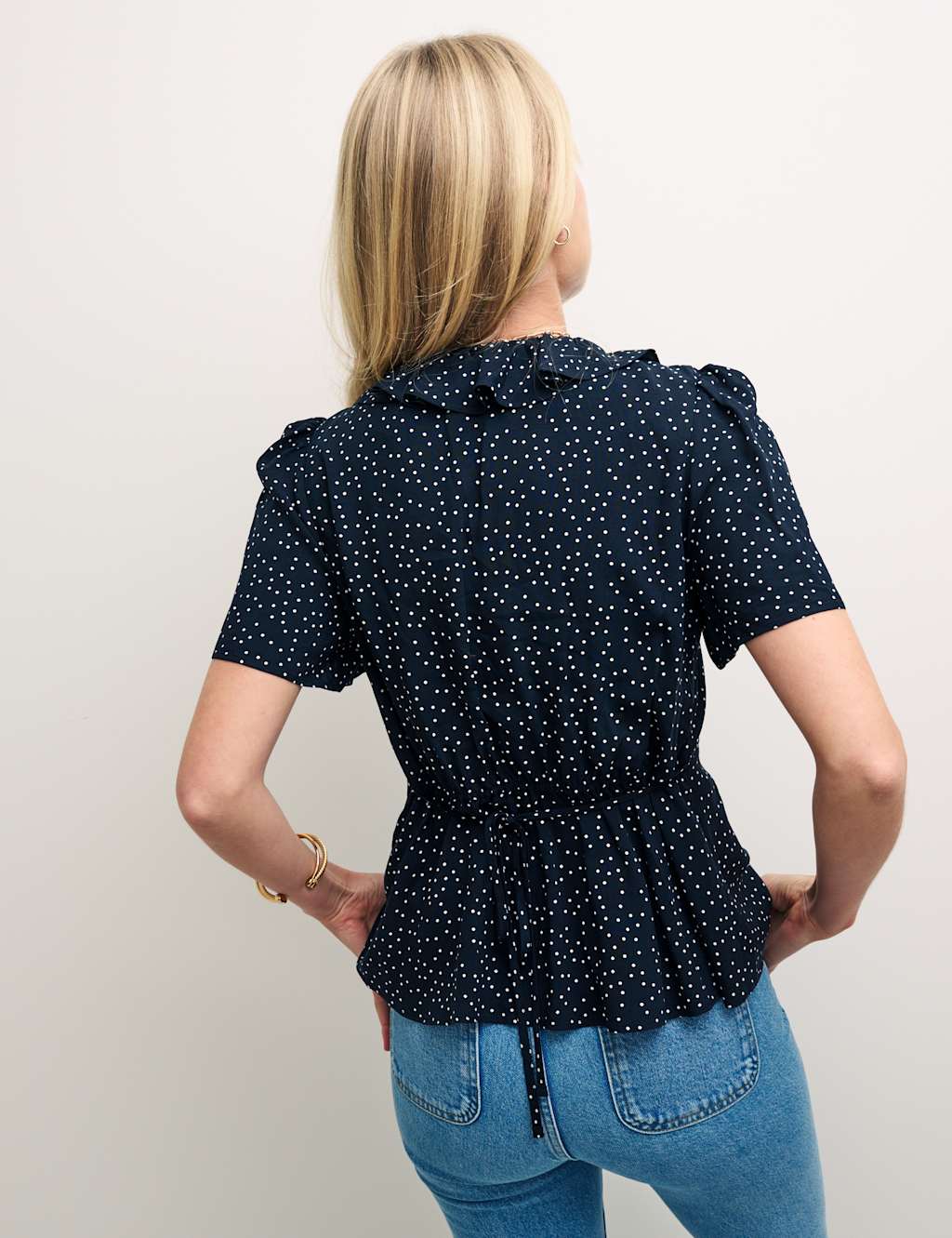 Polka Dot V-Neck Frill Detail Blouse image 4