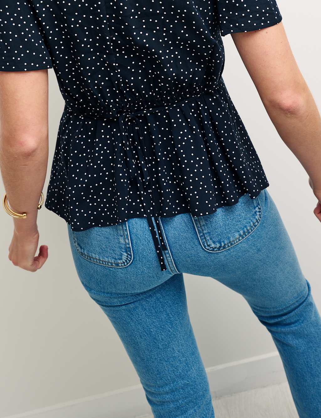 Polka Dot V-Neck Frill Detail Blouse image 5