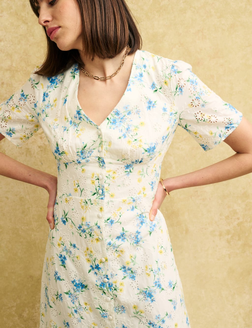 Organic Cotton Floral V-Neck Midi Tea Dress image 4