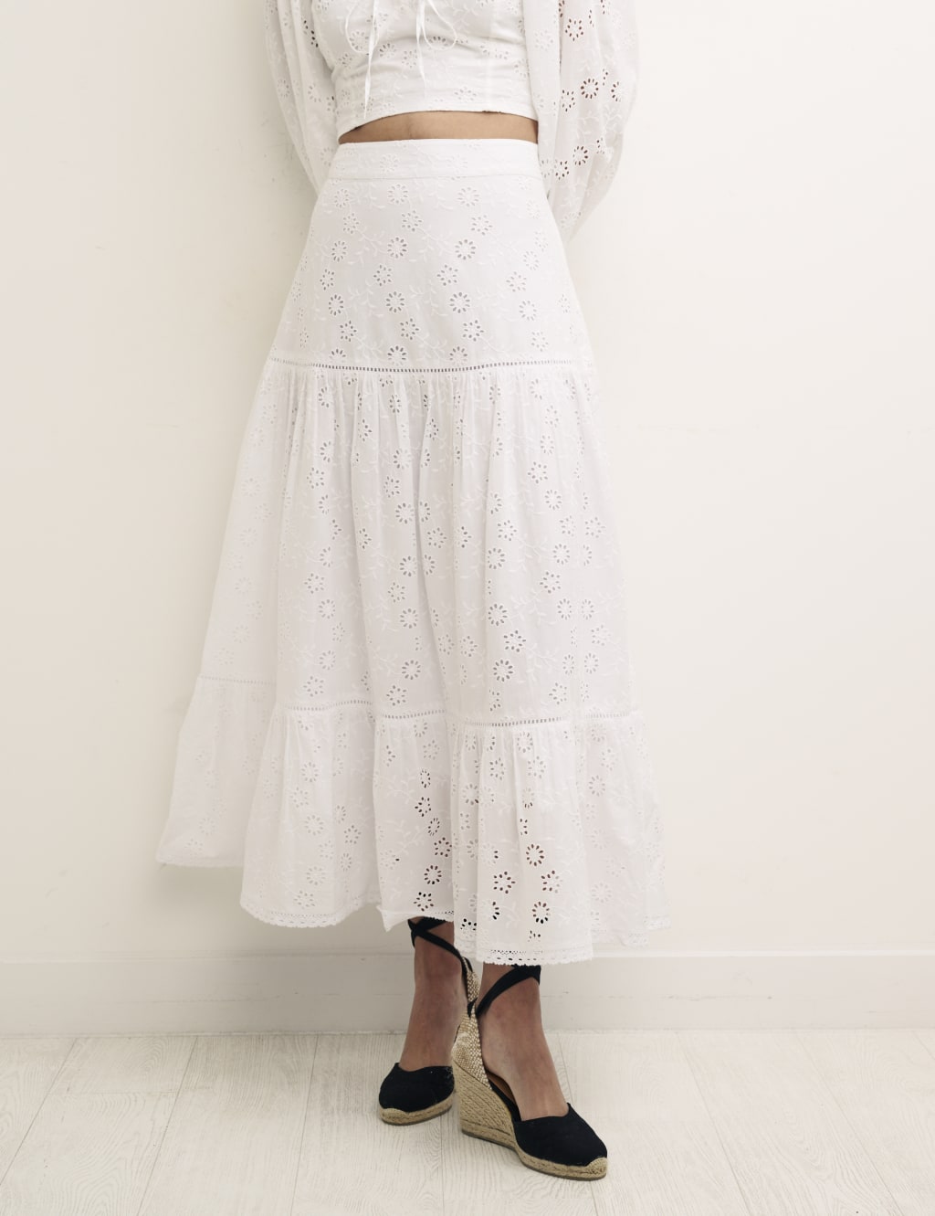 Organic Cotton Broderie Midi Tiered Skirt image 2