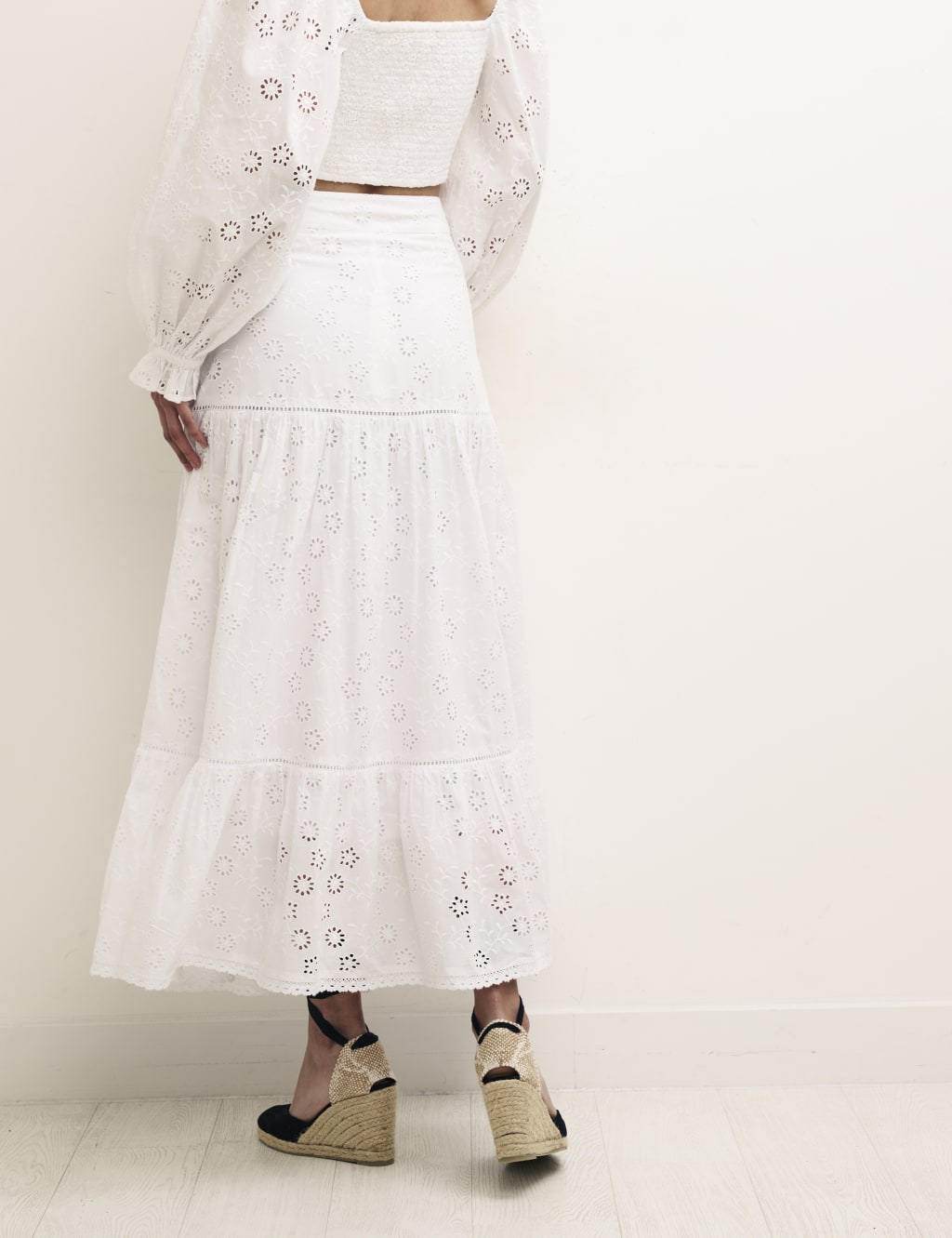 Organic Cotton Broderie Midi Tiered Skirt image 3