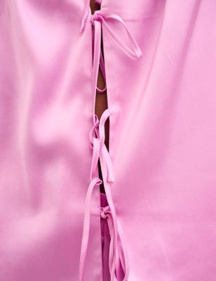 Nobody'S Child Womens Satin Tie Scallop Trim Shortie Set - 6-8REG - Pink, Pink