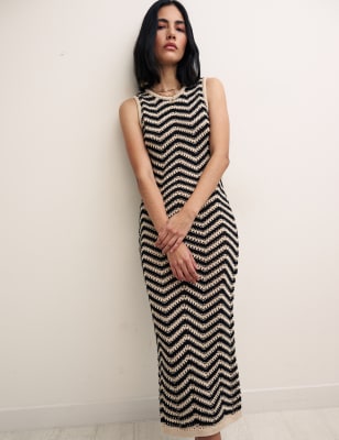 Organic Cotton Striped Knitted Midi Dress