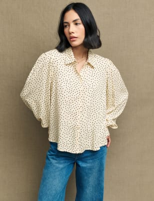 

Womens Nobody's Child Polka Dot Collared Relaxed Shirt - Cream Mix, Cream Mix