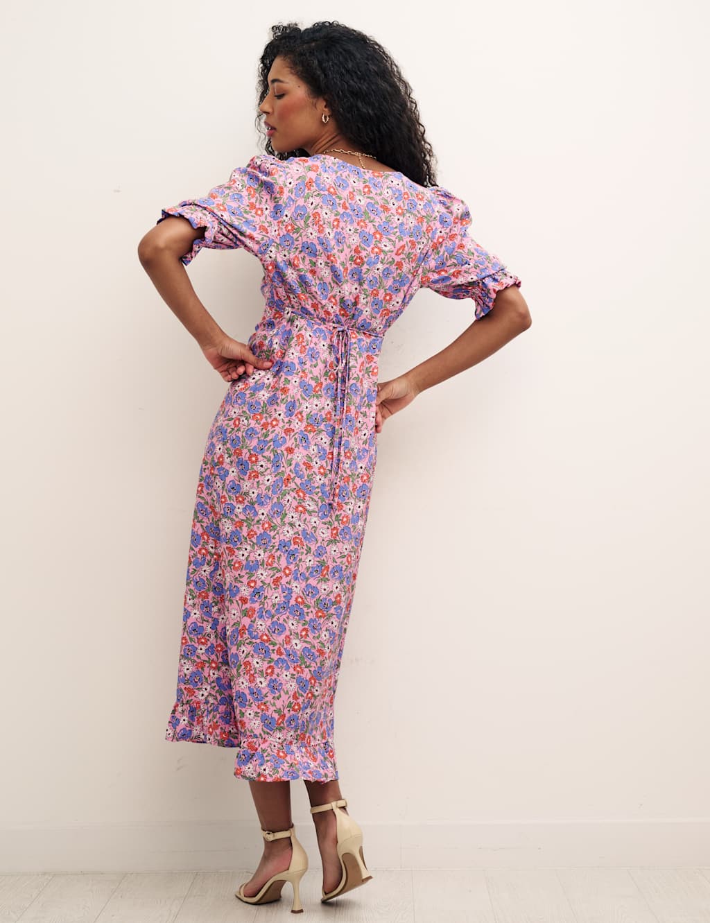 Floral V-Neck Midi Relaxed Tea Dress image 4