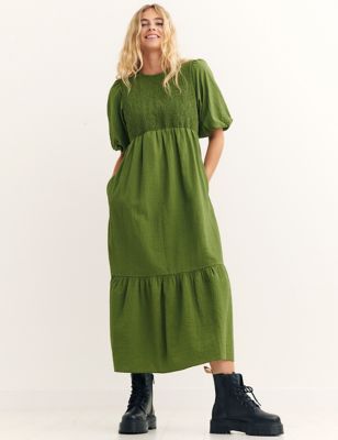 

Womens Nobody's Child Shirred Midi Relaxed Tiered Dress - Green, Green