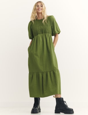 

Womens Nobody's Child Shirred Midi Relaxed Tiered Dress - Green, Green