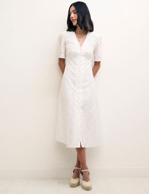 

Womens Nobody's Child Organic Cotton Broderie Midi Tea Dress - White, White