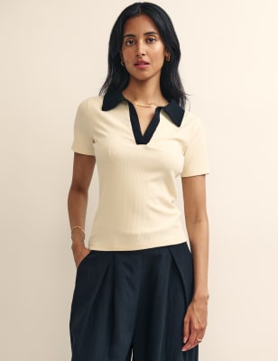 

Womens Nobody's Child Auf Figur geschnittenes Oberteil mit Kragen und Rippenmuster - Cream, Cream