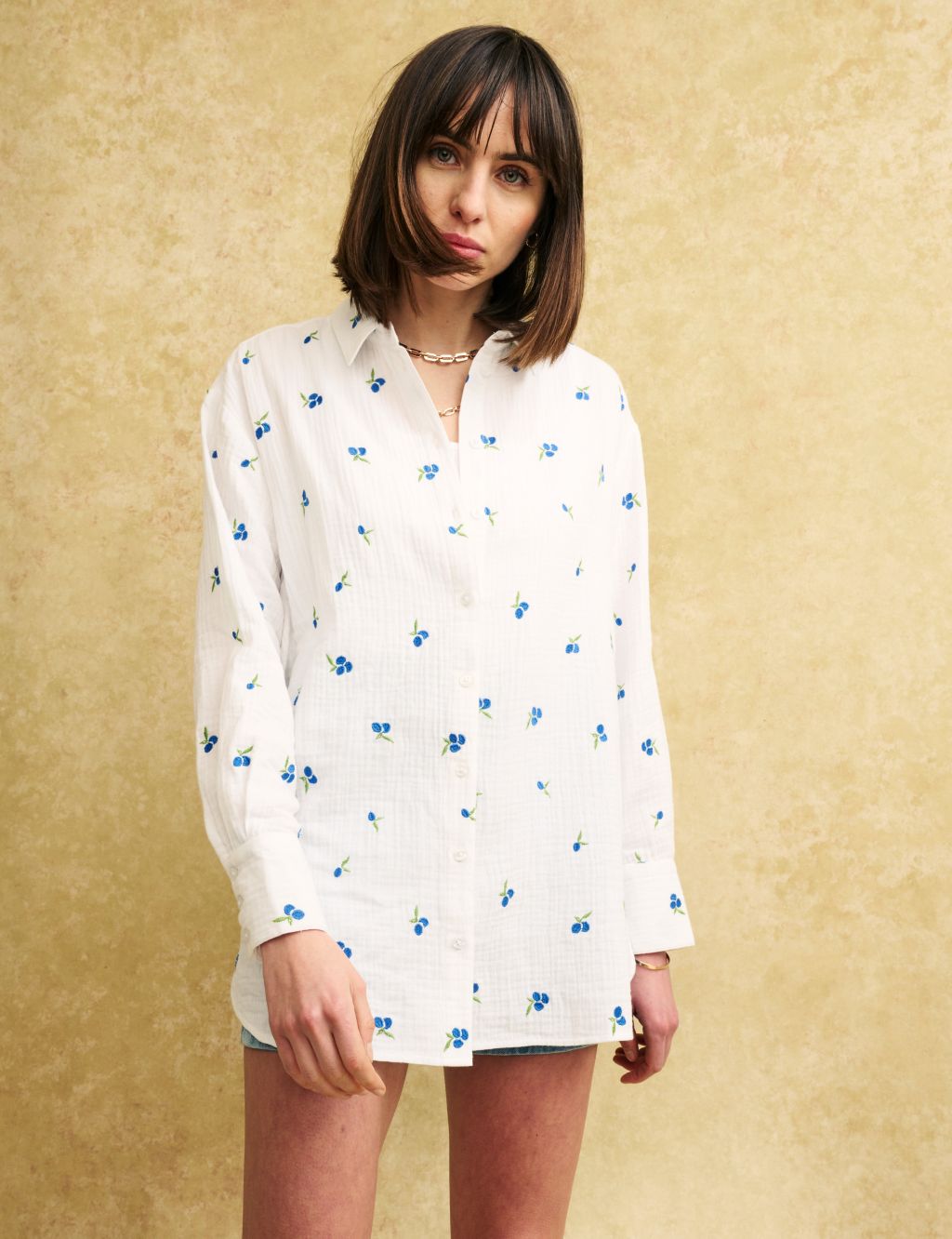 Pure Cotton Embroidered Relaxed Shirt image 1