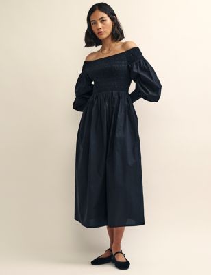 

Womens Nobody's Child Organic Cotton Bardot Midi Waisted Dress - Black, Black