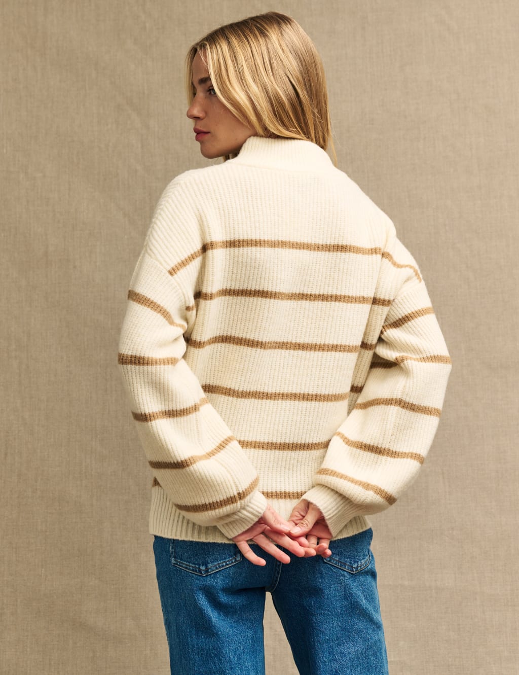 Recycled Blend Striped Funnel Neck Jumper image 3