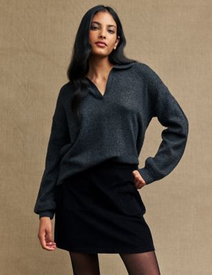 Cotton Blend Collared Relaxed Jumper