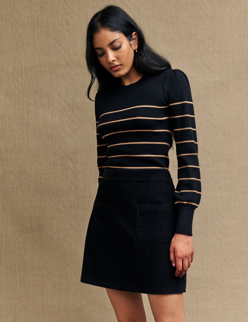 Striped Ribbed Crew Neck Fitted Jumper image 2