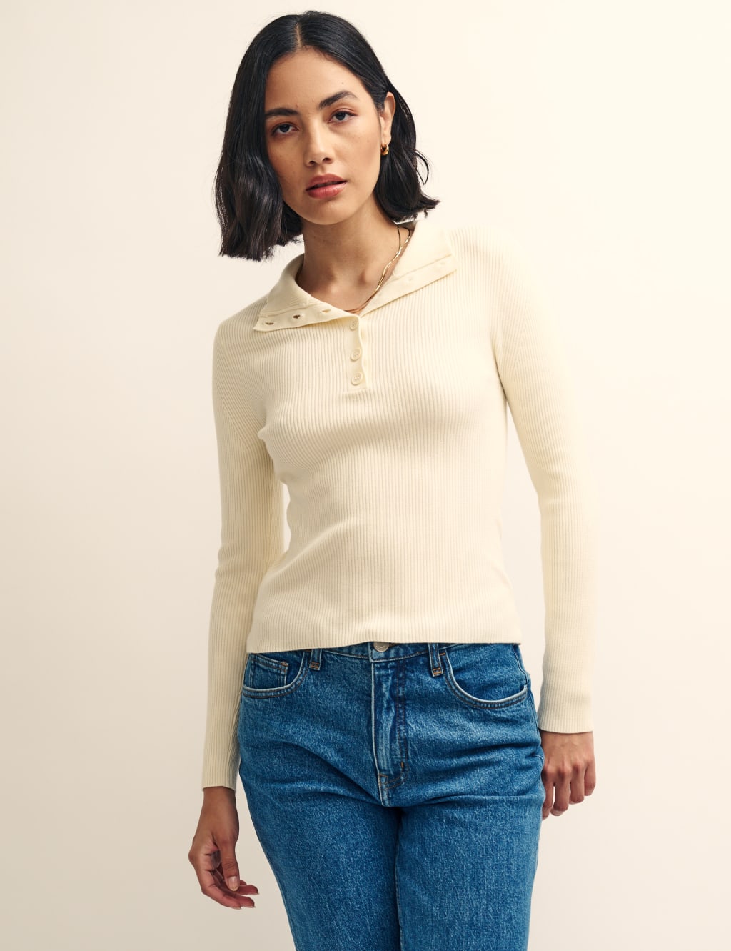 Ribbed Funnel Neck Knitted Top image 1