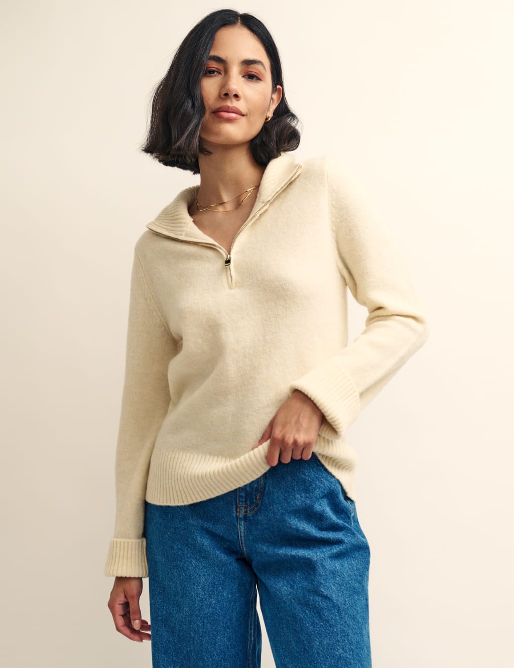 Recycled Blend Funnel Neck Half Zip Jumper image 1