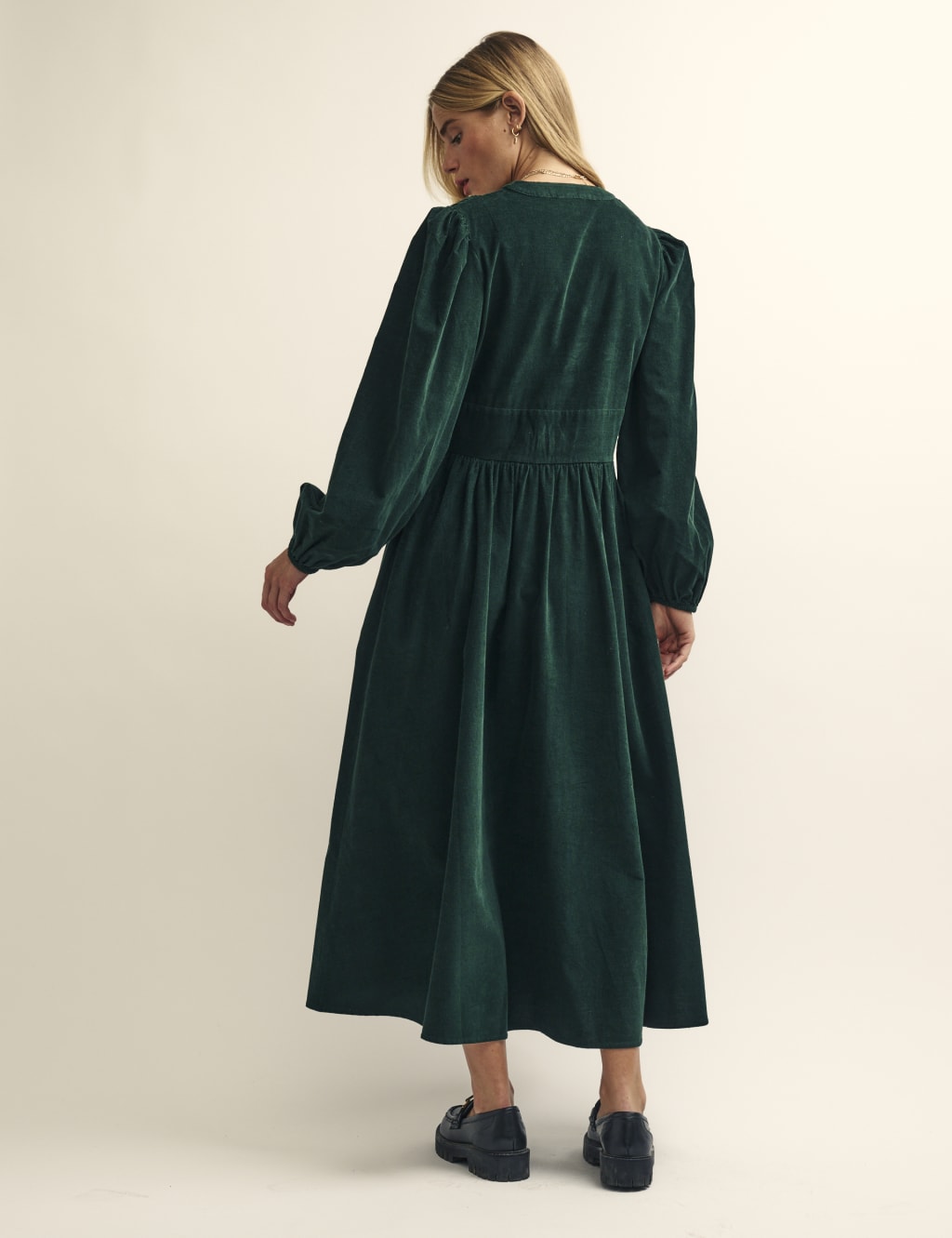 Cord V-Neck Button Through Midaxi Tea Dress image 2