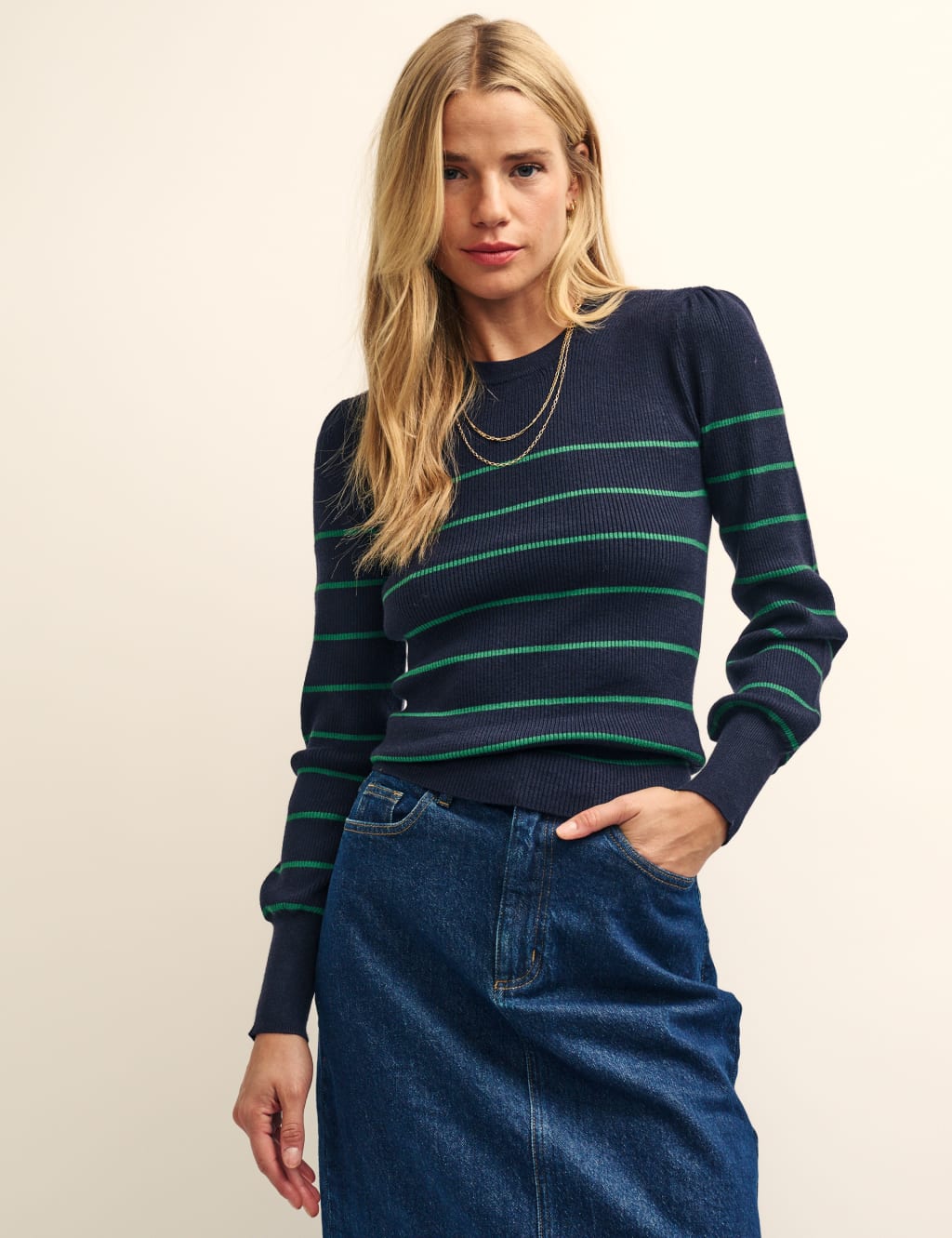 Striped Ribbed Crew Neck Knitted Top image 1