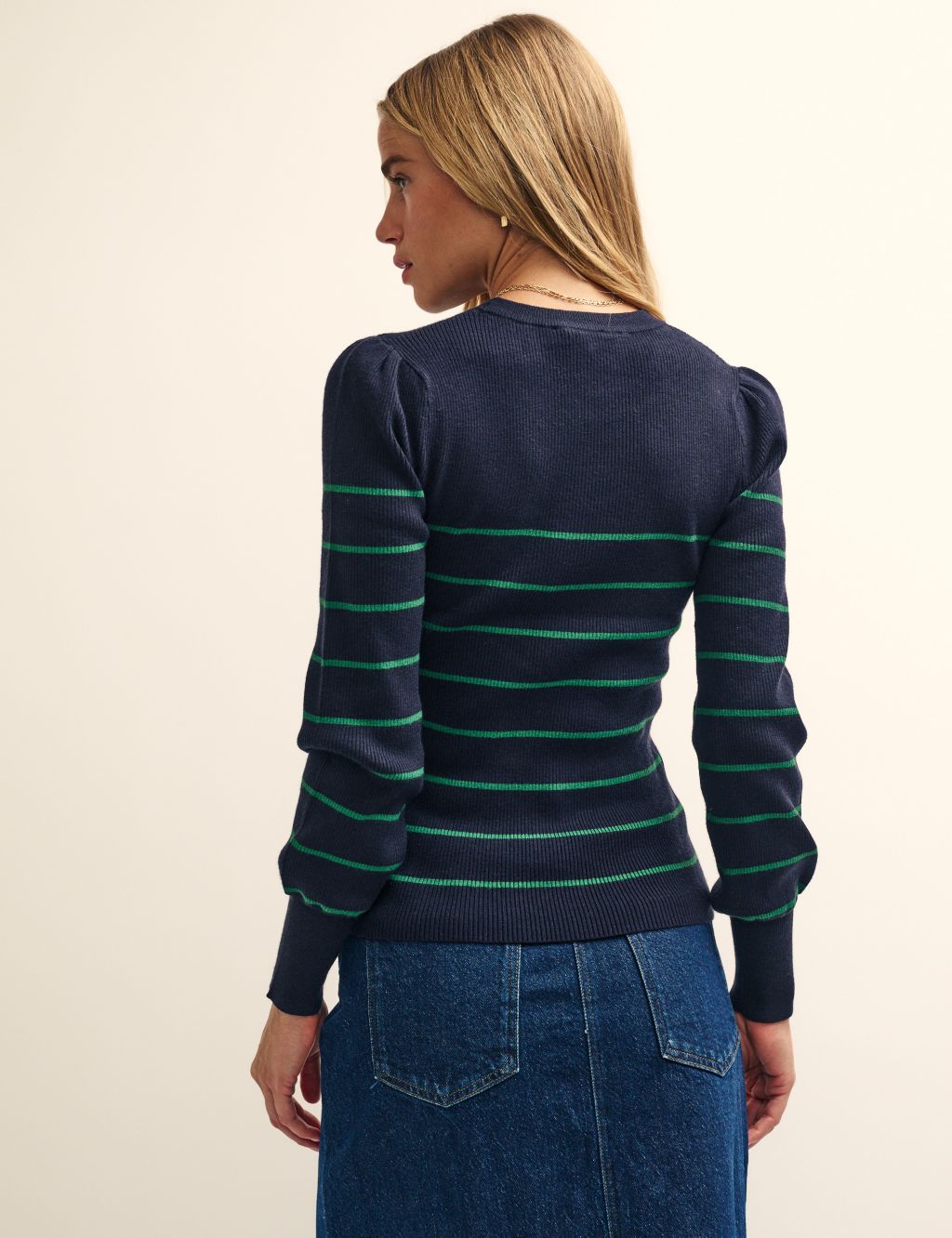 Striped Ribbed Crew Neck Knitted Top image 3