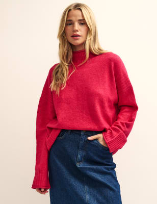 Cotton Blend Funnel Neck Longline Jumper