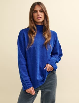 

Womens Nobody's Child Cotton Blend Funnel Neck Longline Jumper - Blue, Blue