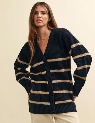 Striped V-Neck Relaxed Longline Cardigan
