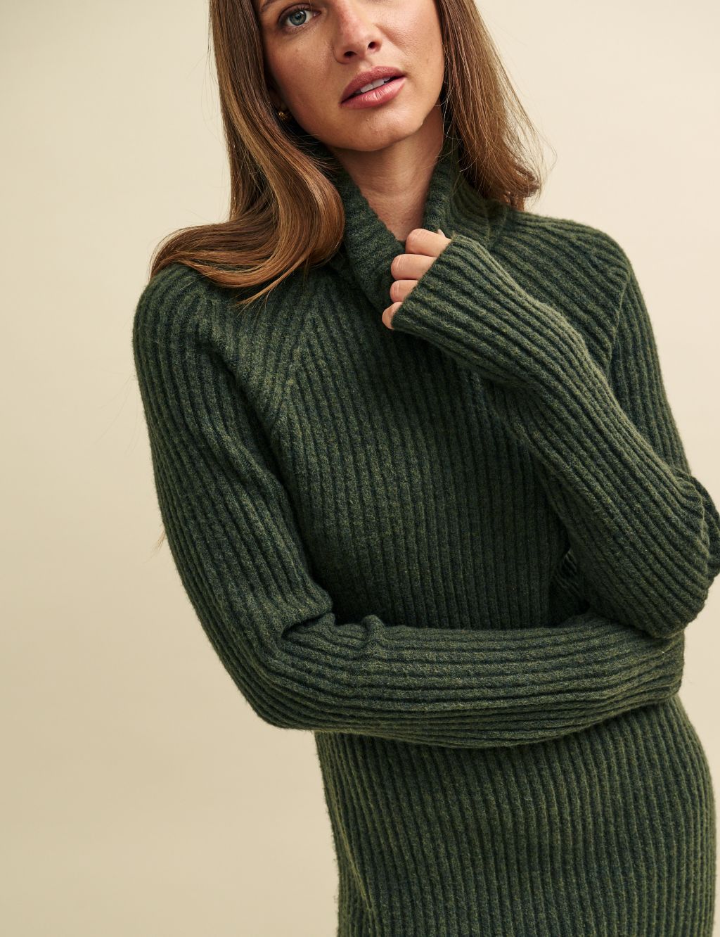 Knitted Ribbed Roll Neck Midi Jumper Dress image 4
